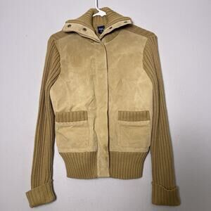 High Sierra Women's genuine suede Leather Wool Blend Knit Jacket Tan Sz S